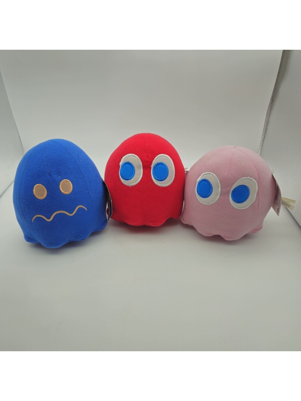 Pac Man Bandai 7" Stuffies Blue Ghost, Pinky & Blinky Set Of 3 W/Tags